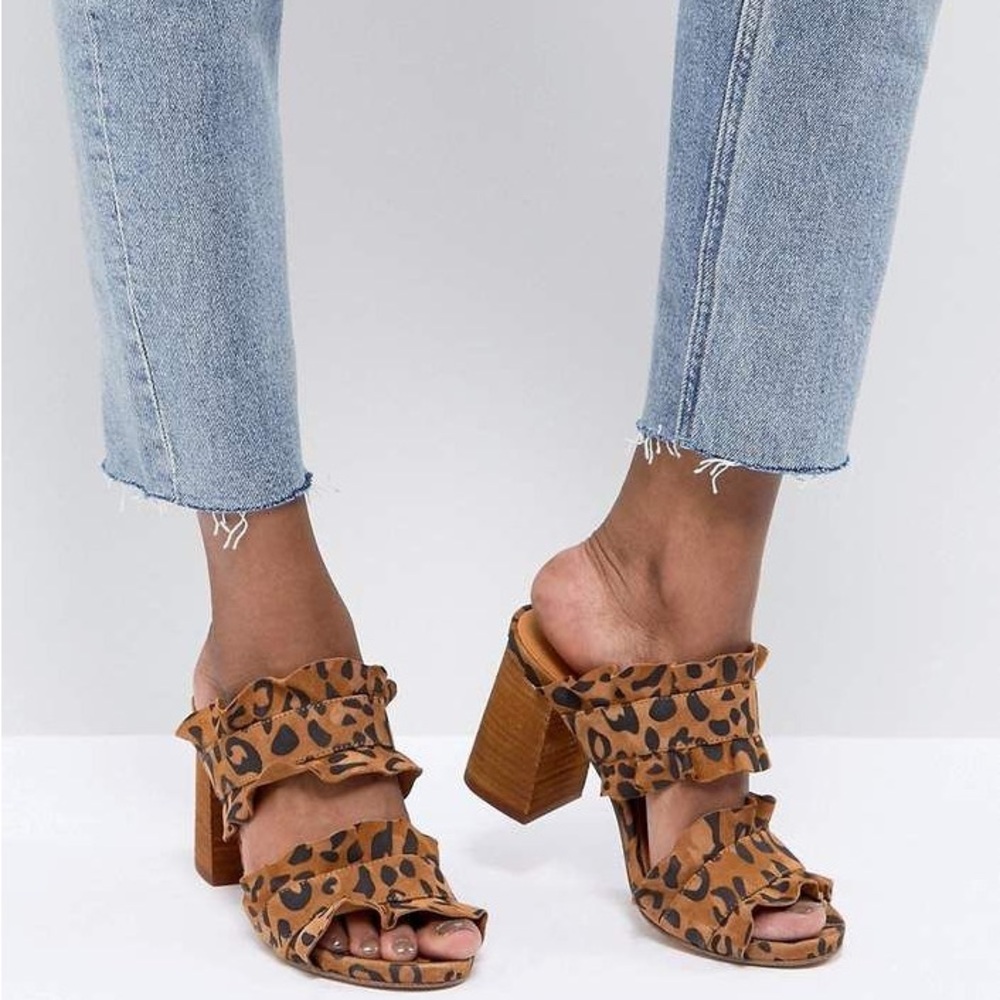 Free People // Rosie Ruffle Block Heels in Leopard Print